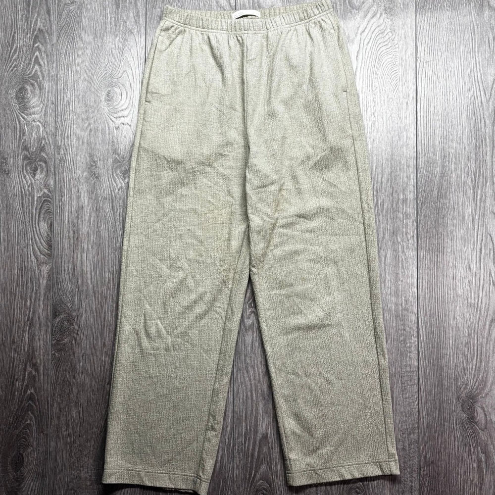 Oak + Fort Sage Green Textured Small Knit Straight Leg Elastic Waist Pants